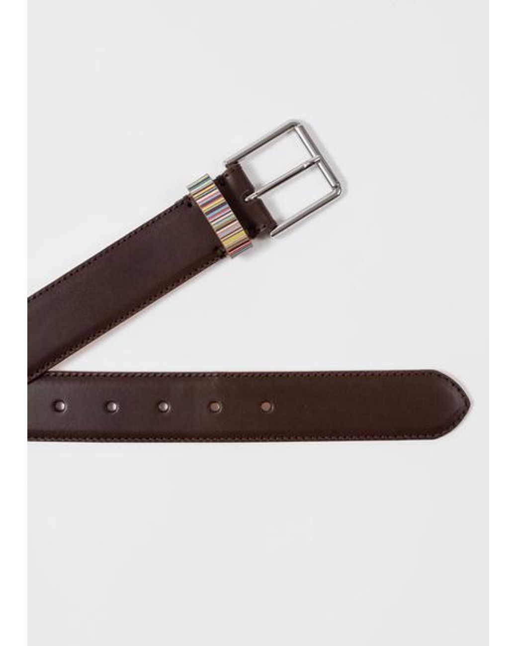 Paul Smith Black Leather Belt With 'Signature Stripe' Keeper for men