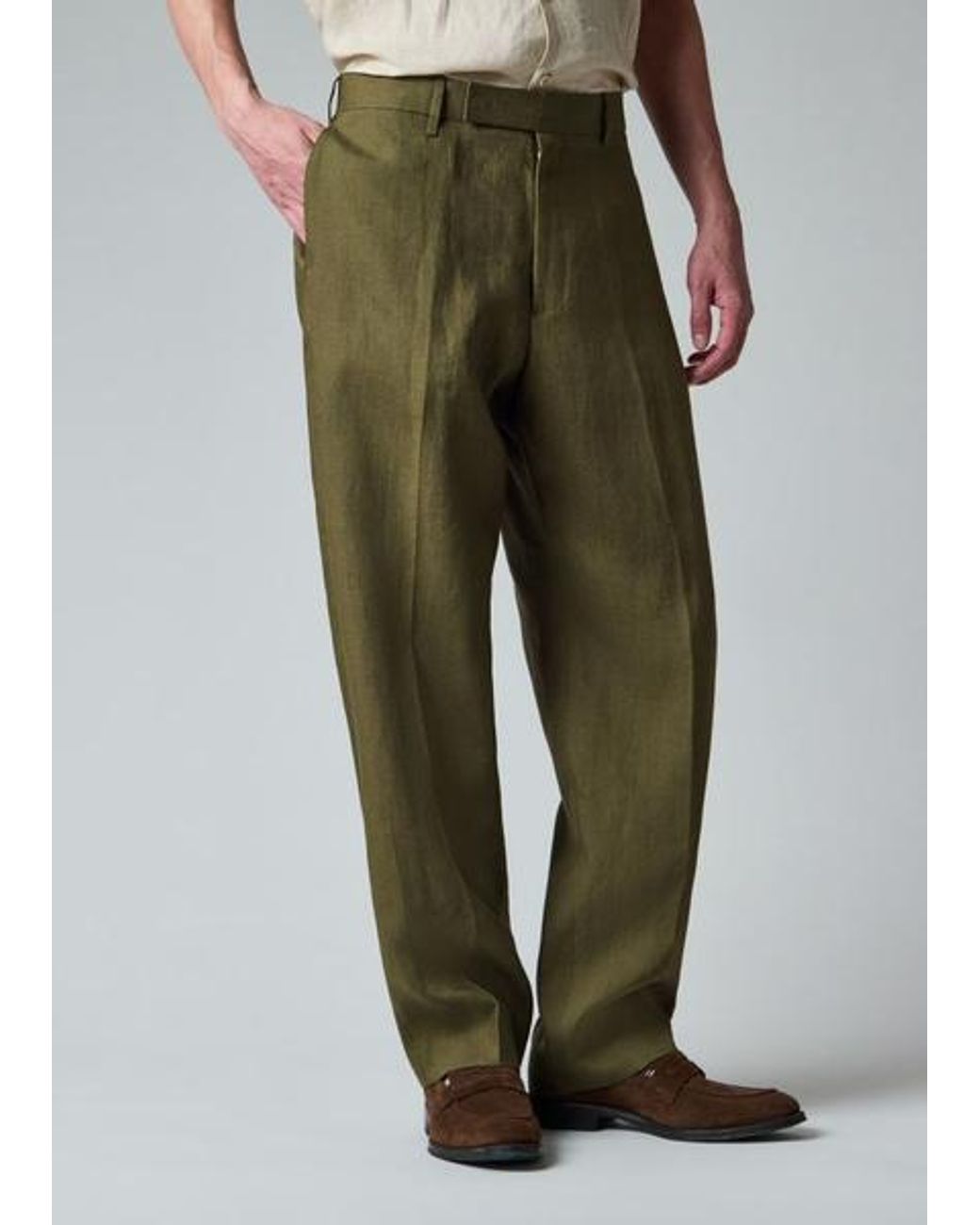 Paul Smith Green Relaxed-Fit Khaki Linen Trousers for men