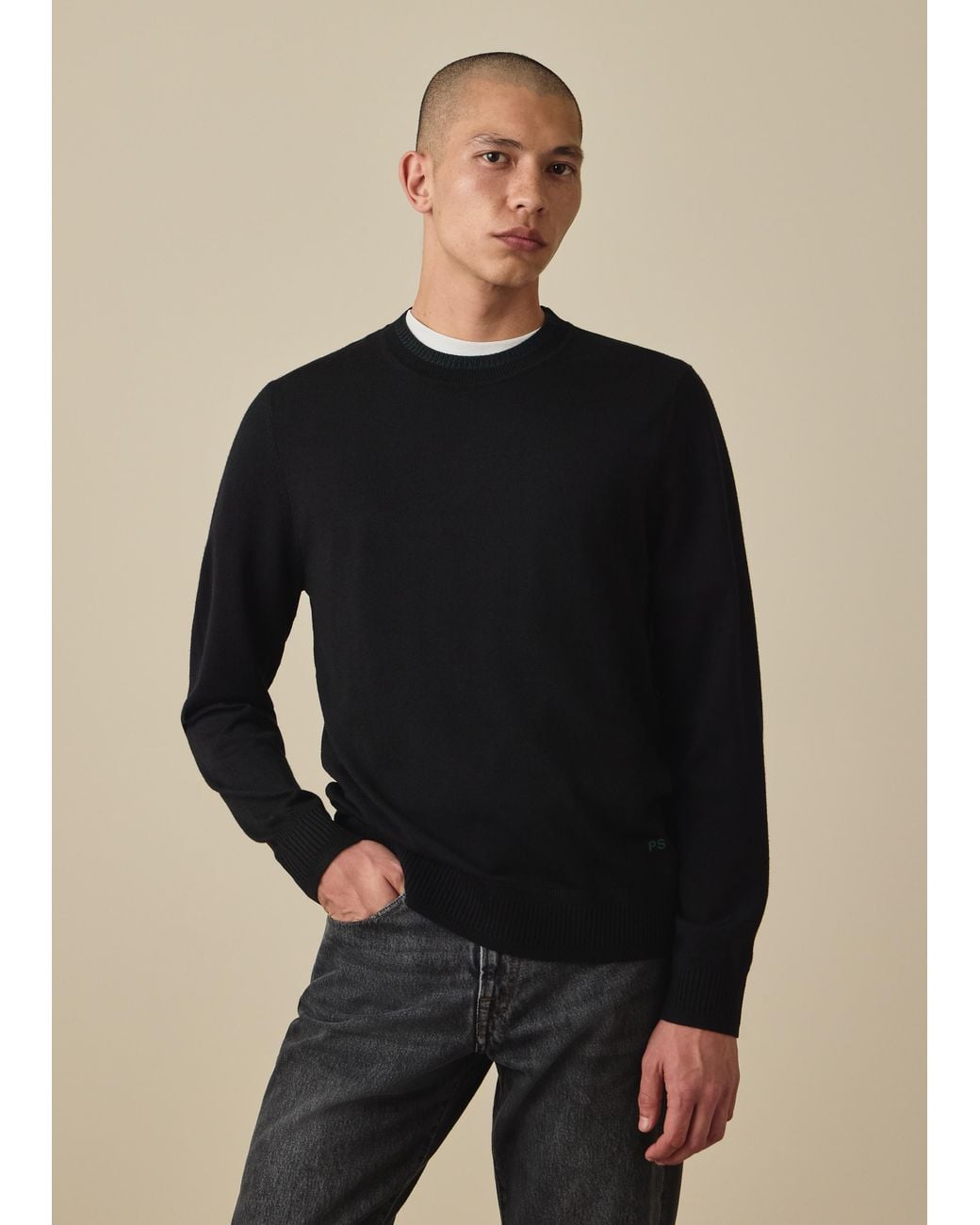 Paul Smith Black Contrast-Collar Merino Wool Sweater for men