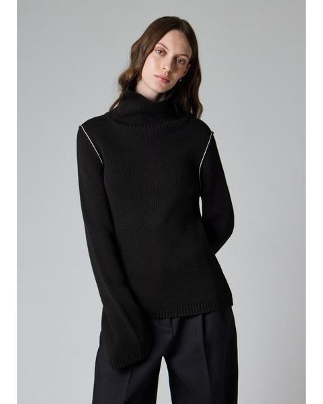 Paul Smith Black Roll Neck Knitted Sweater With Contrast Stitching