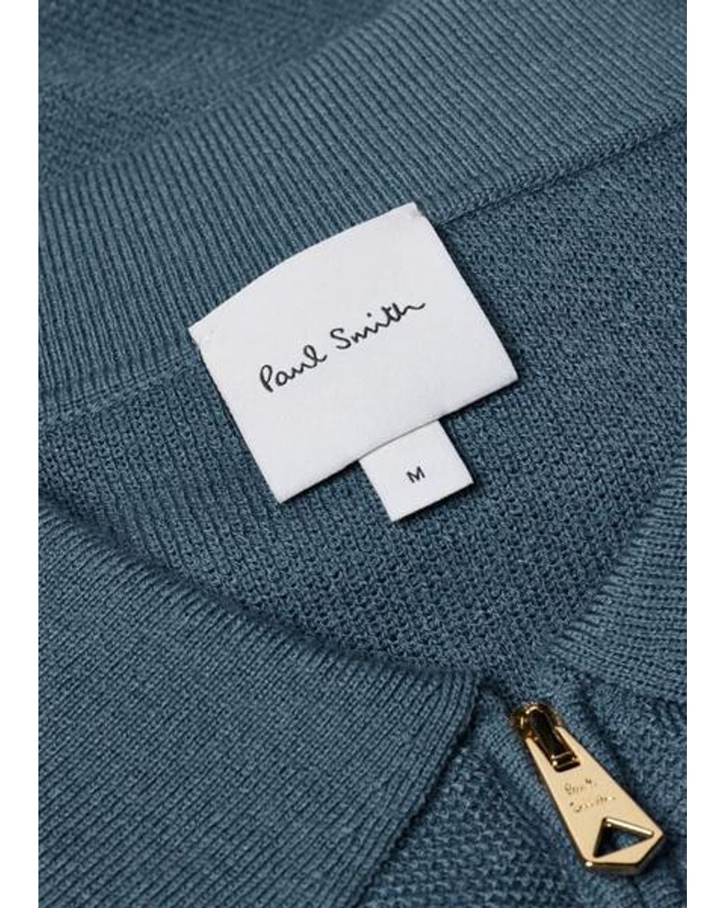 Paul Smith Blue Textured Merino Quarter-Zip Knitted Polo for men