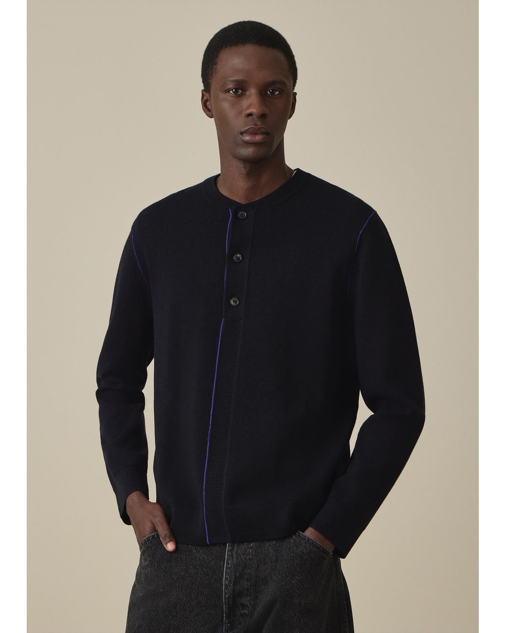 Paul Smith Blue Merino Wool Henley Sweater for men