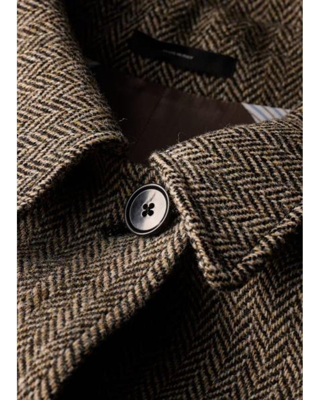 Paul Smith Black Light Harris Tweed Herringbone Belted Coat