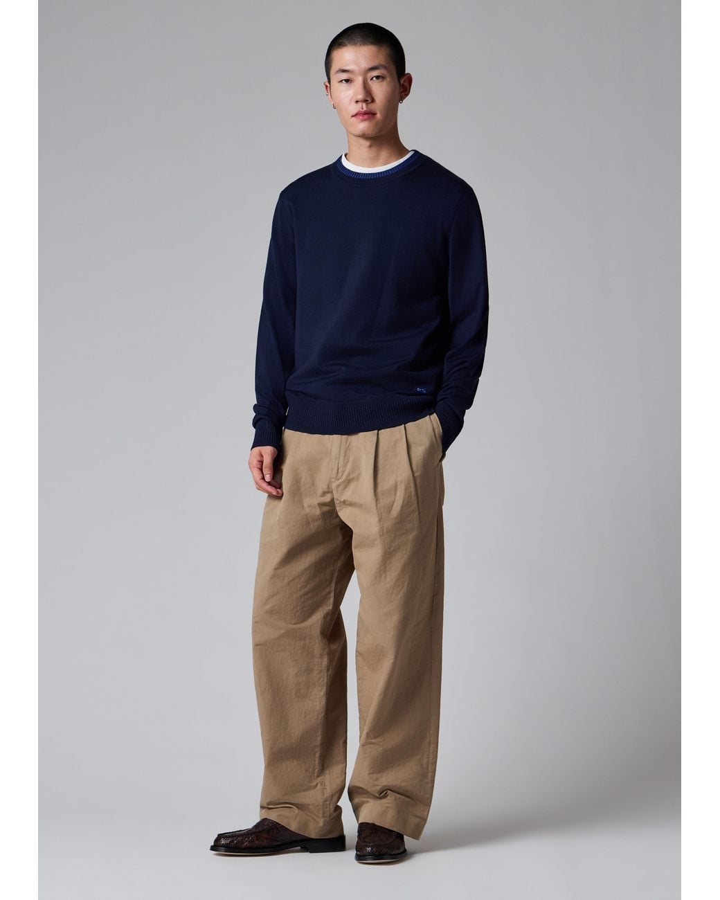 Paul Smith Blue Contrast-Collar Merino Wool Sweater for men