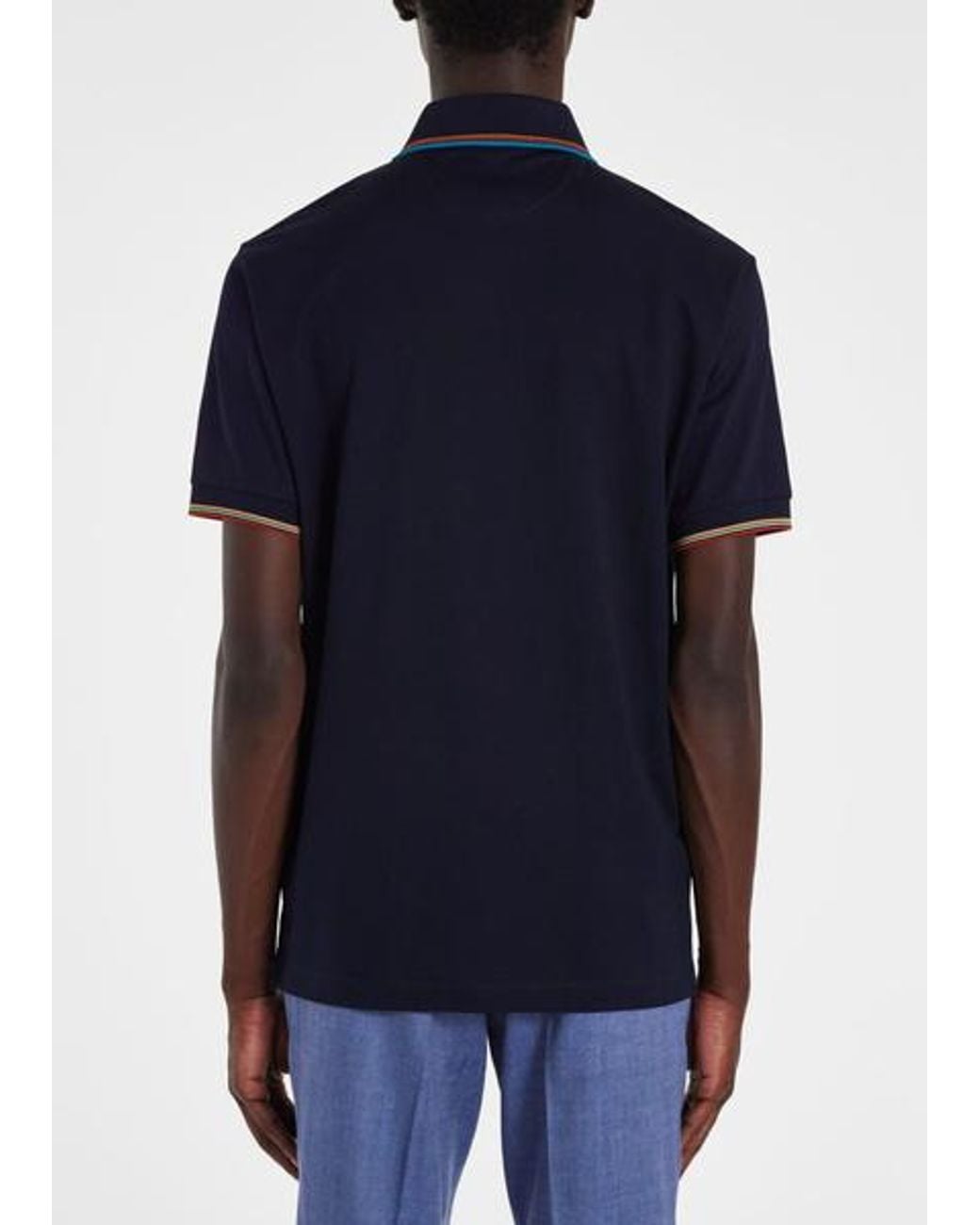 Paul Smith Blue Navy Cotton Stripe Trim Polo Shirt for men