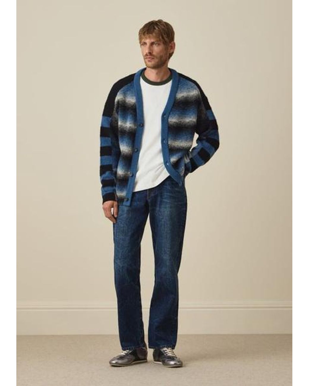 Paul Smith Blue And Space-Dye Intarsia Cardigan for men