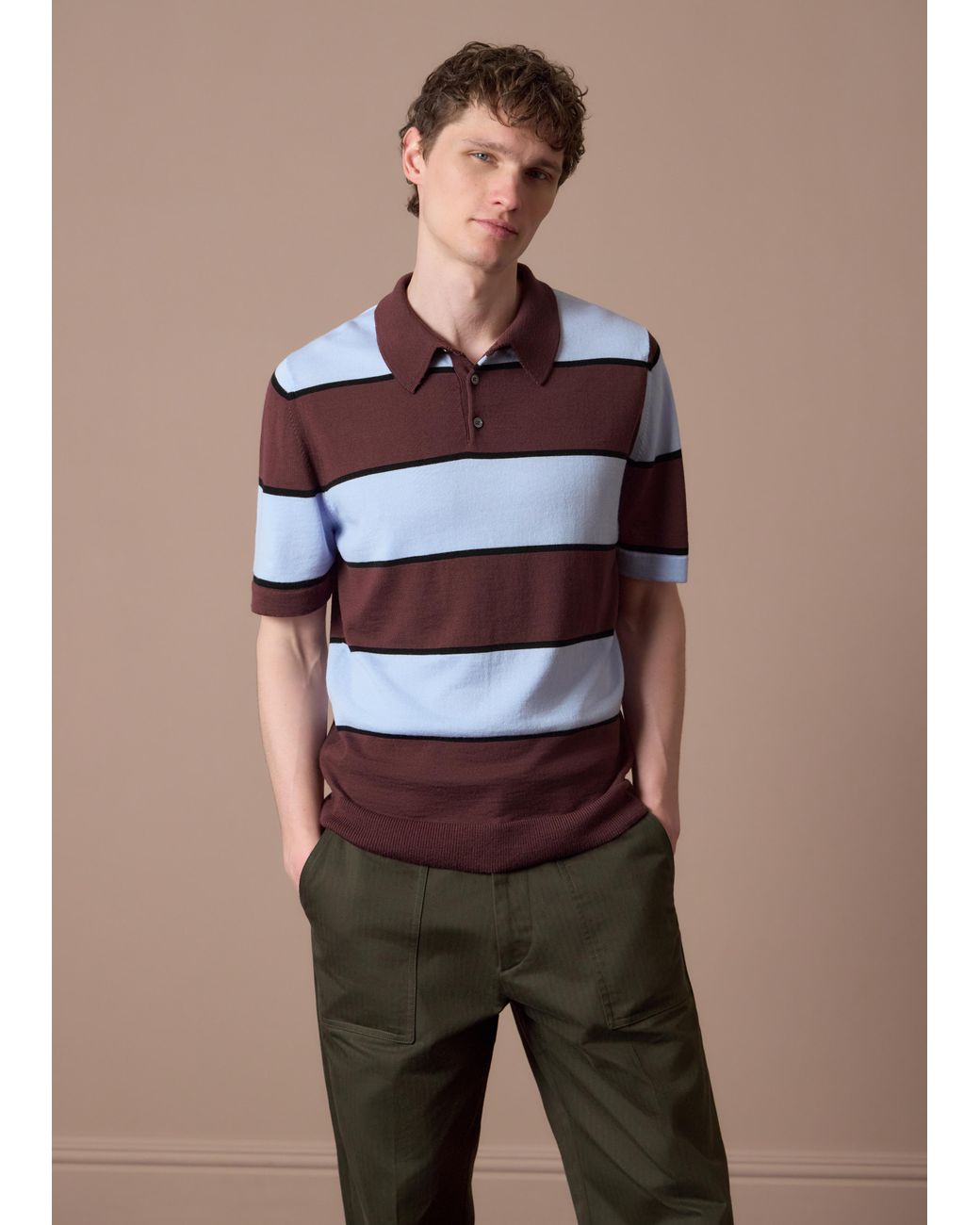 Paul Smith Brown And Merino Wool Stripe Polo for men