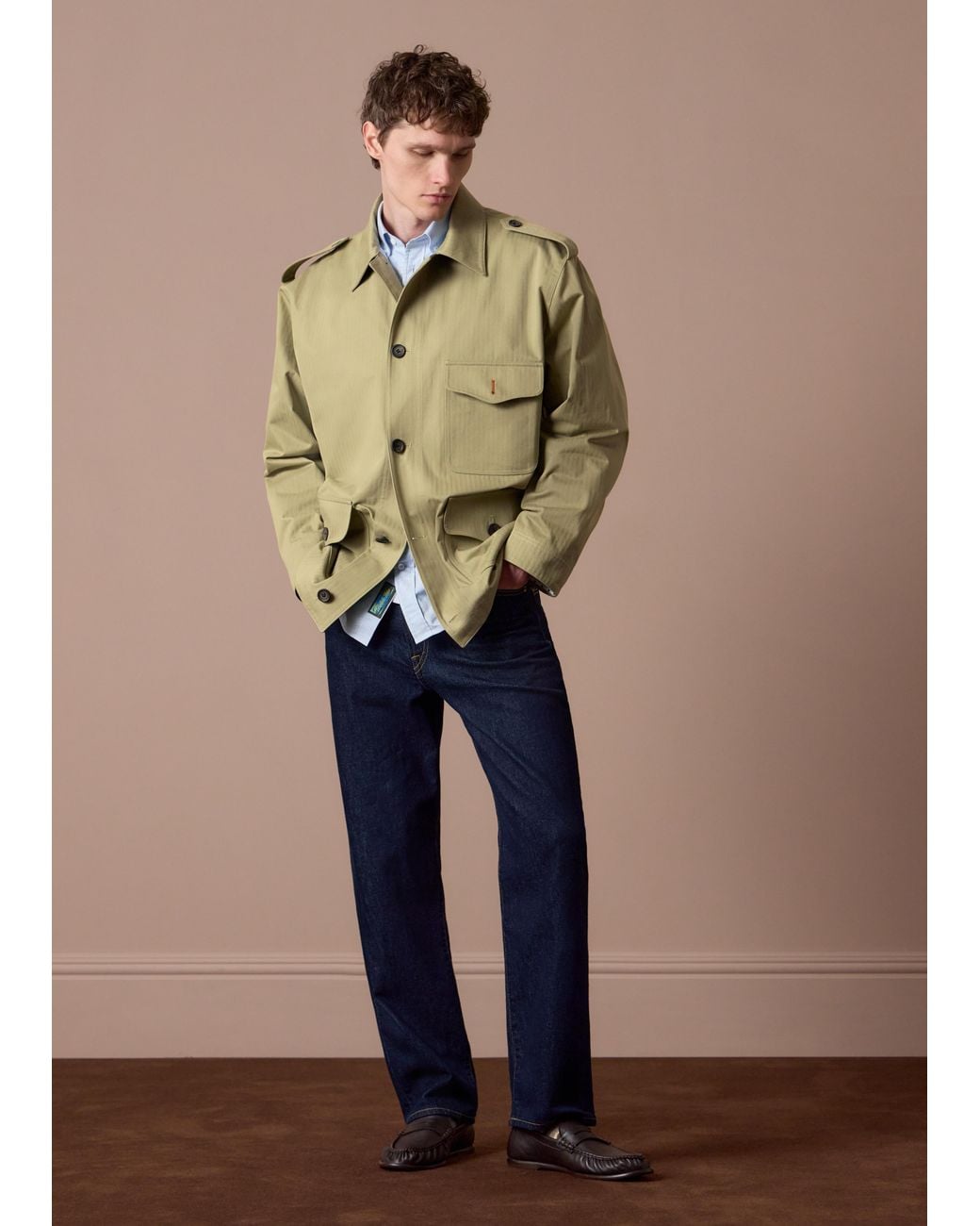 Paul Smith Blue Cotton Herringbone Field Jacket for men