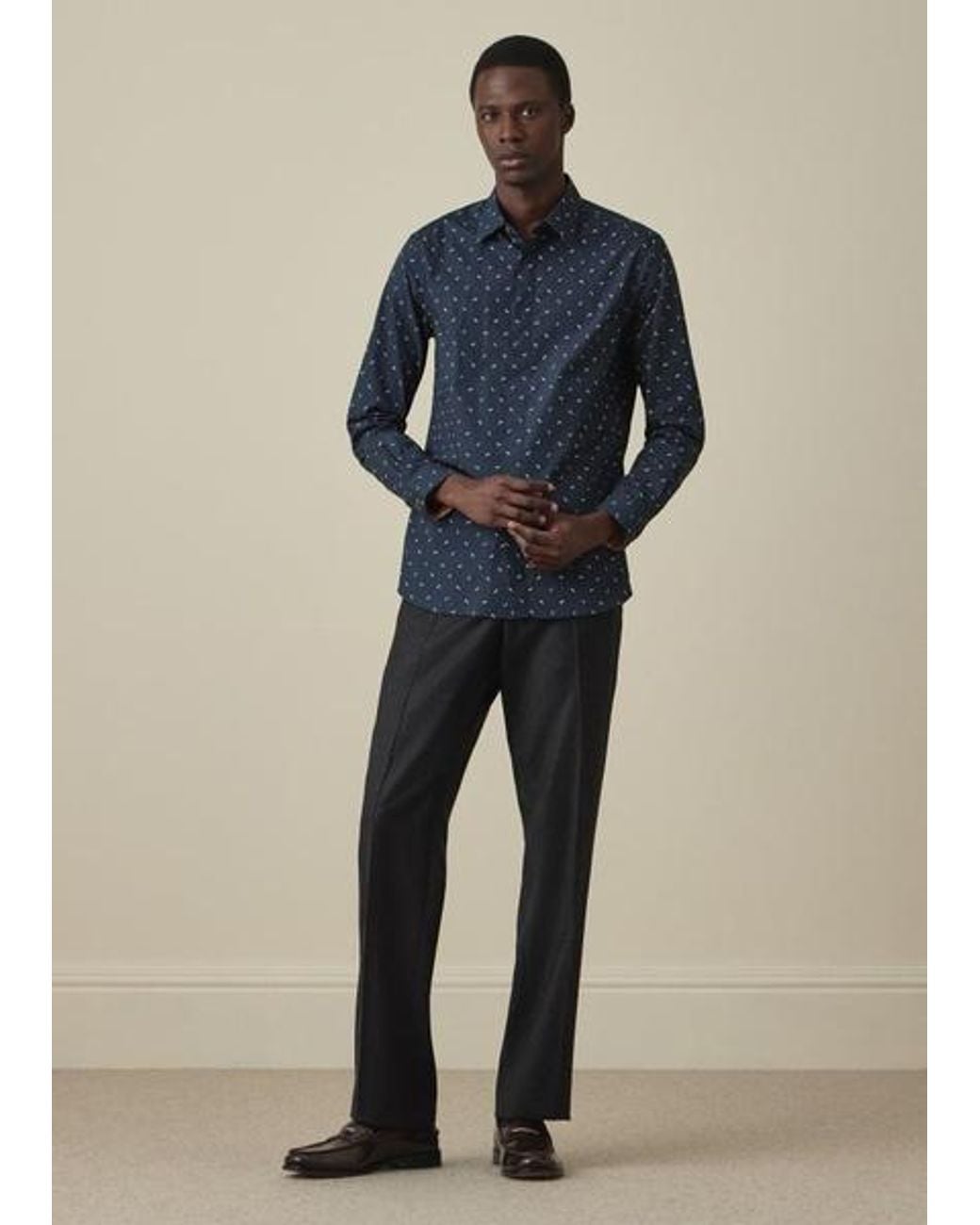 Paul Smith Blue Slim-Fit Ditsy Key Print Shirt for men