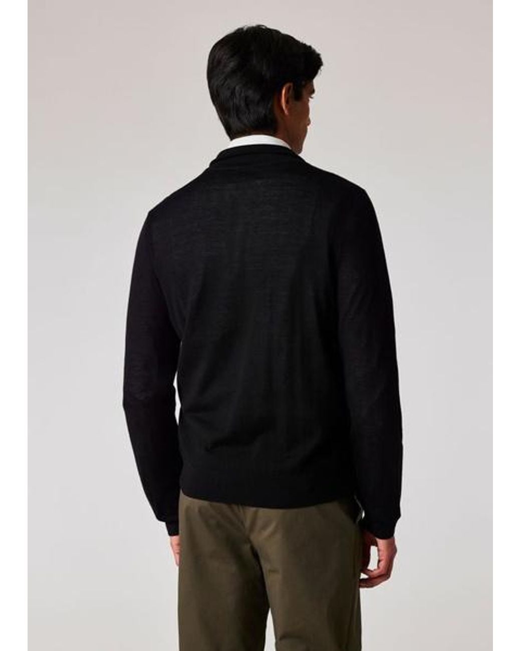 Paul Smith Black Merino Wool Full Zip Cardigan for men