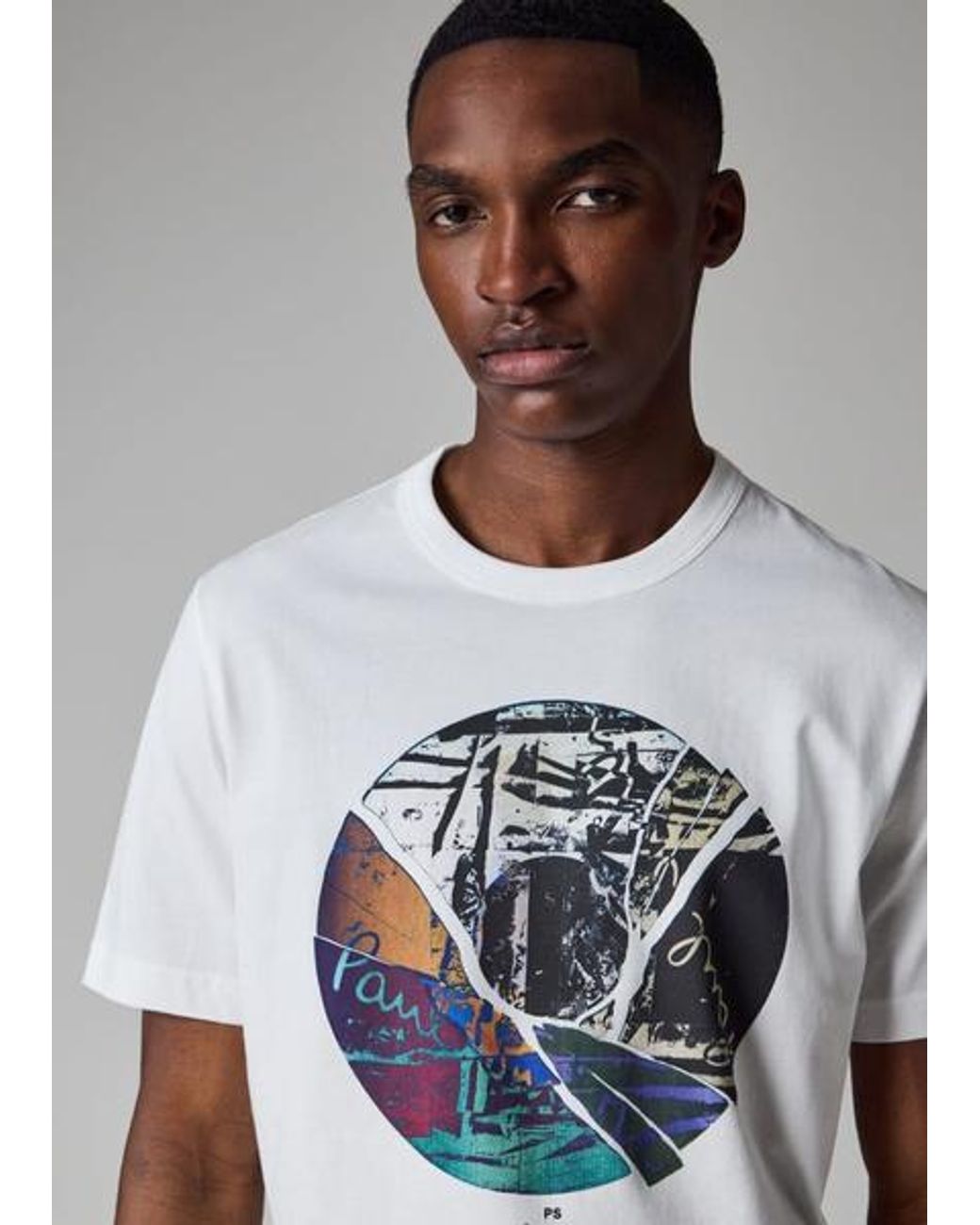 Paul Smith White 'Broken Record' Print T-Shirt for men