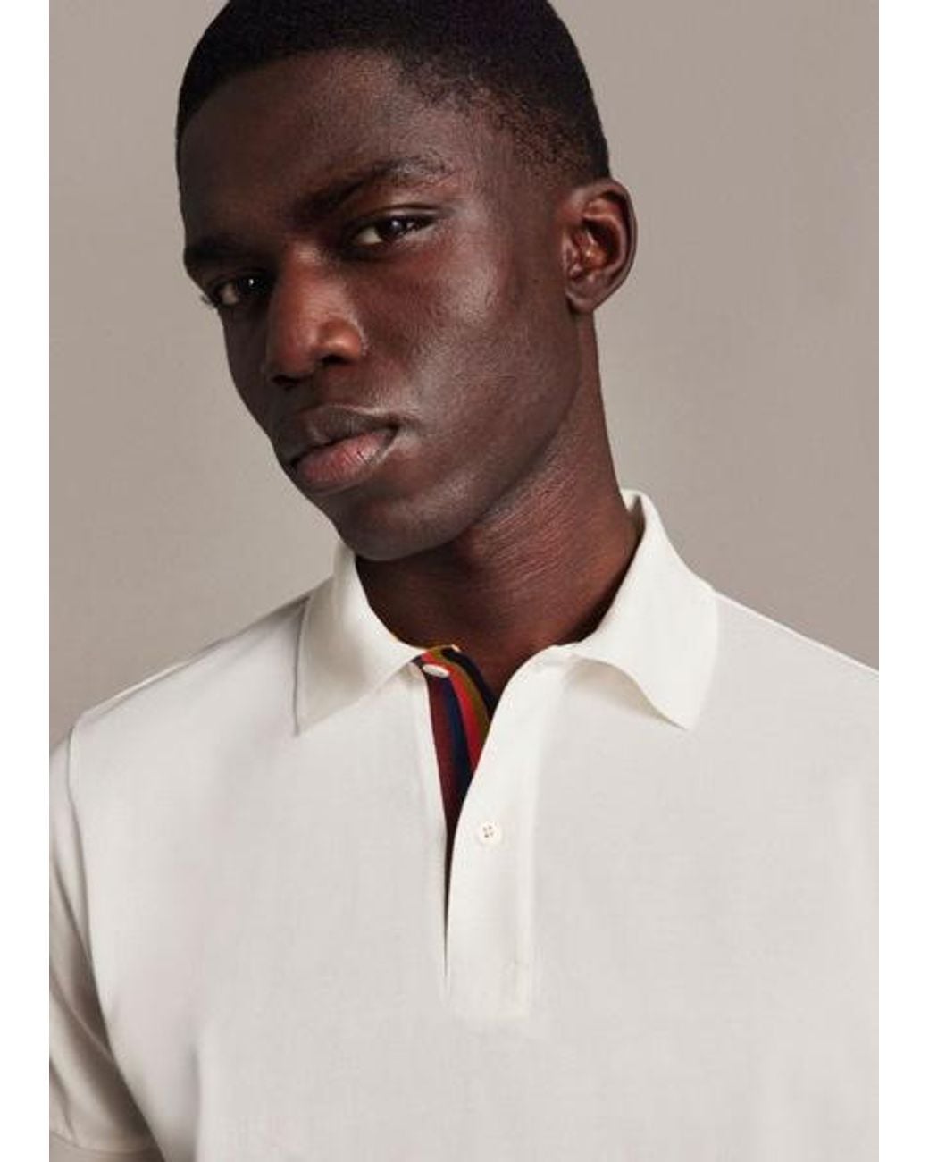 Paul Smith White Cotton 'Artist Stripe' Placket Polo Shirt for men