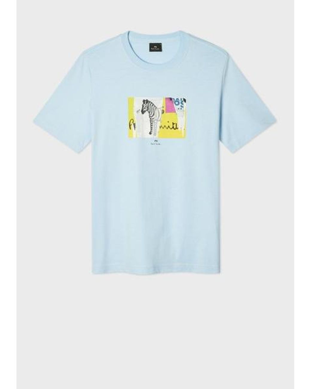 Paul Smith Blue Pale Organic-Cotton 'Patch Zebra' T-Shirt for men