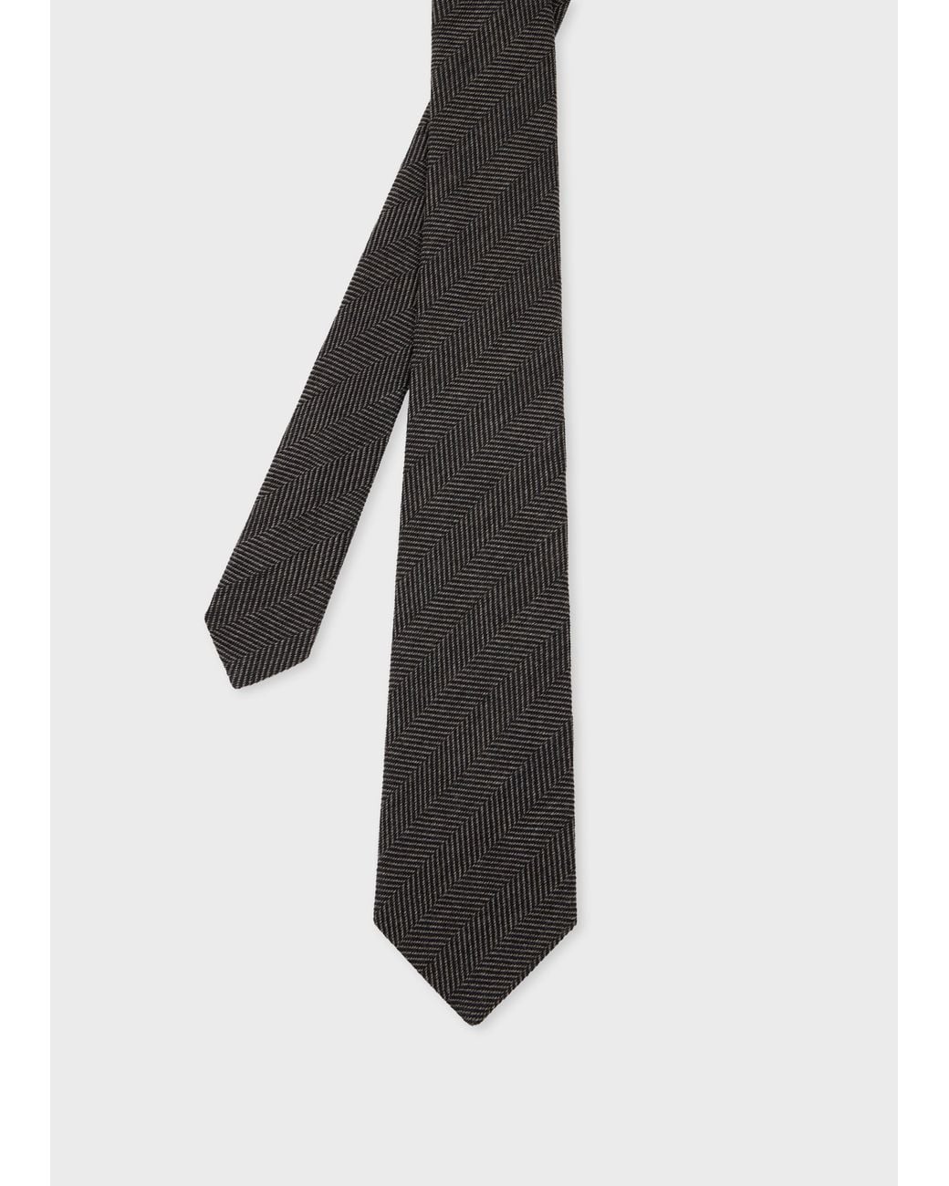 Paul Smith Black Wool-Silk Herringbone Tie for men