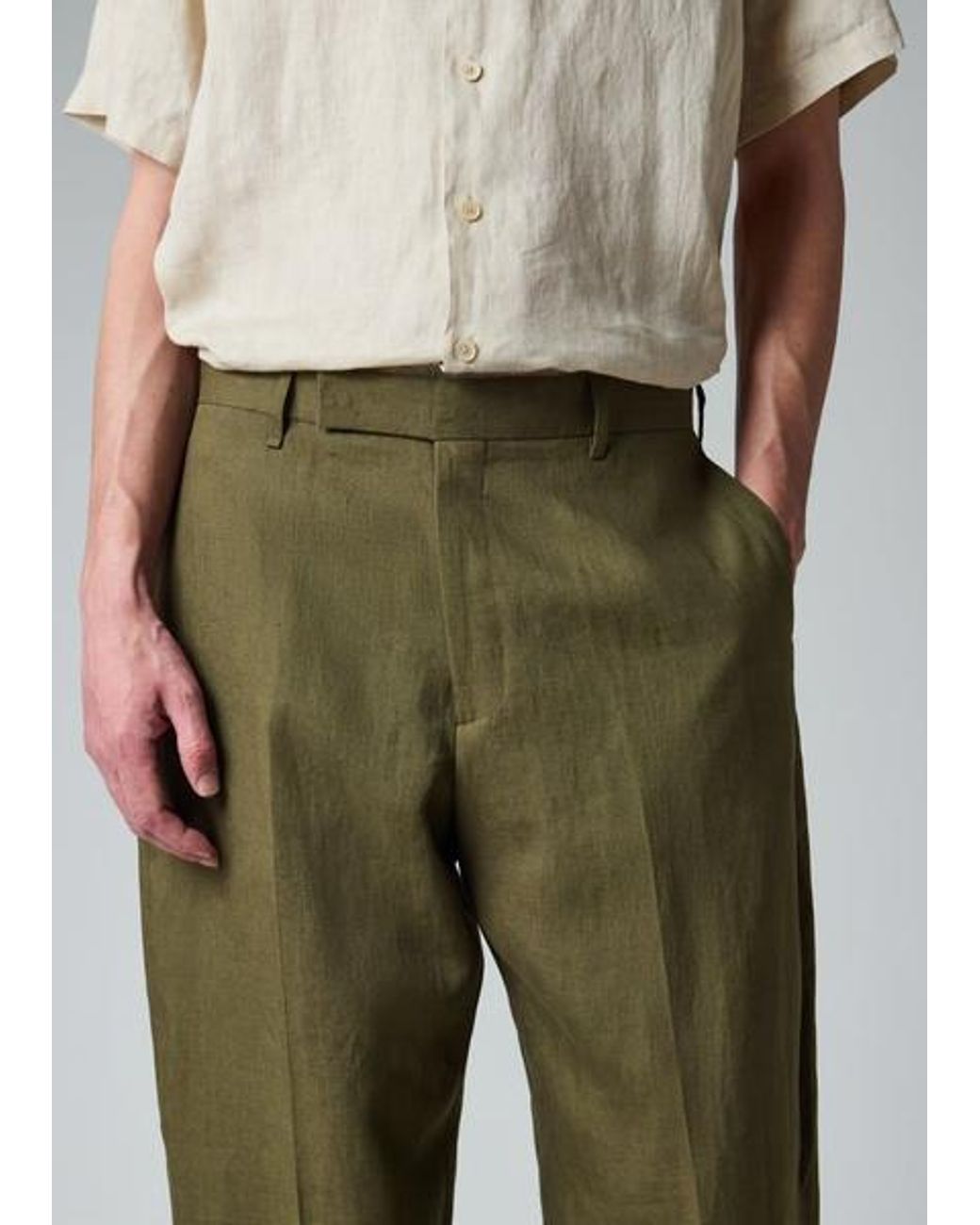 Paul Smith Green Relaxed-Fit Khaki Linen Trousers for men