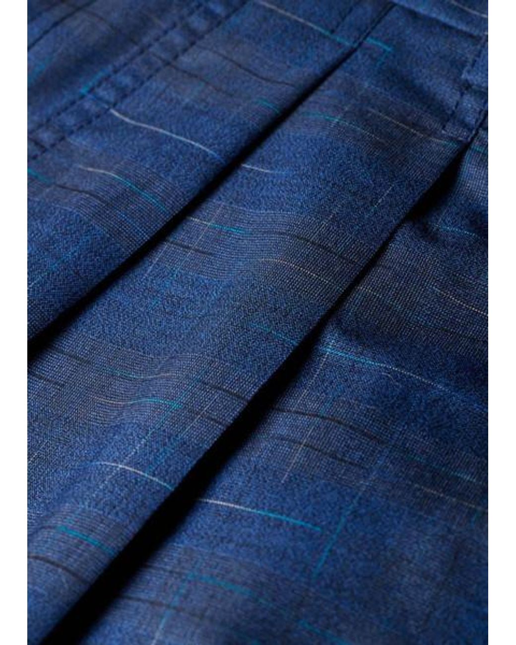 Paul Smith Blue Space-Dye Check Wool Pleated Trousers for men