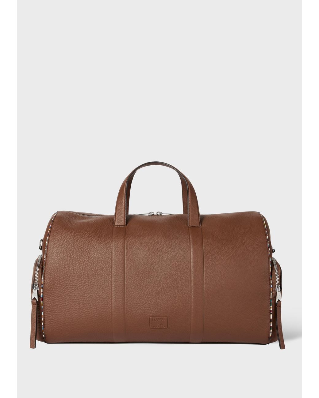Paul Smith Brown Tan Leather 'Signature Stripe' Piping Holdall for men