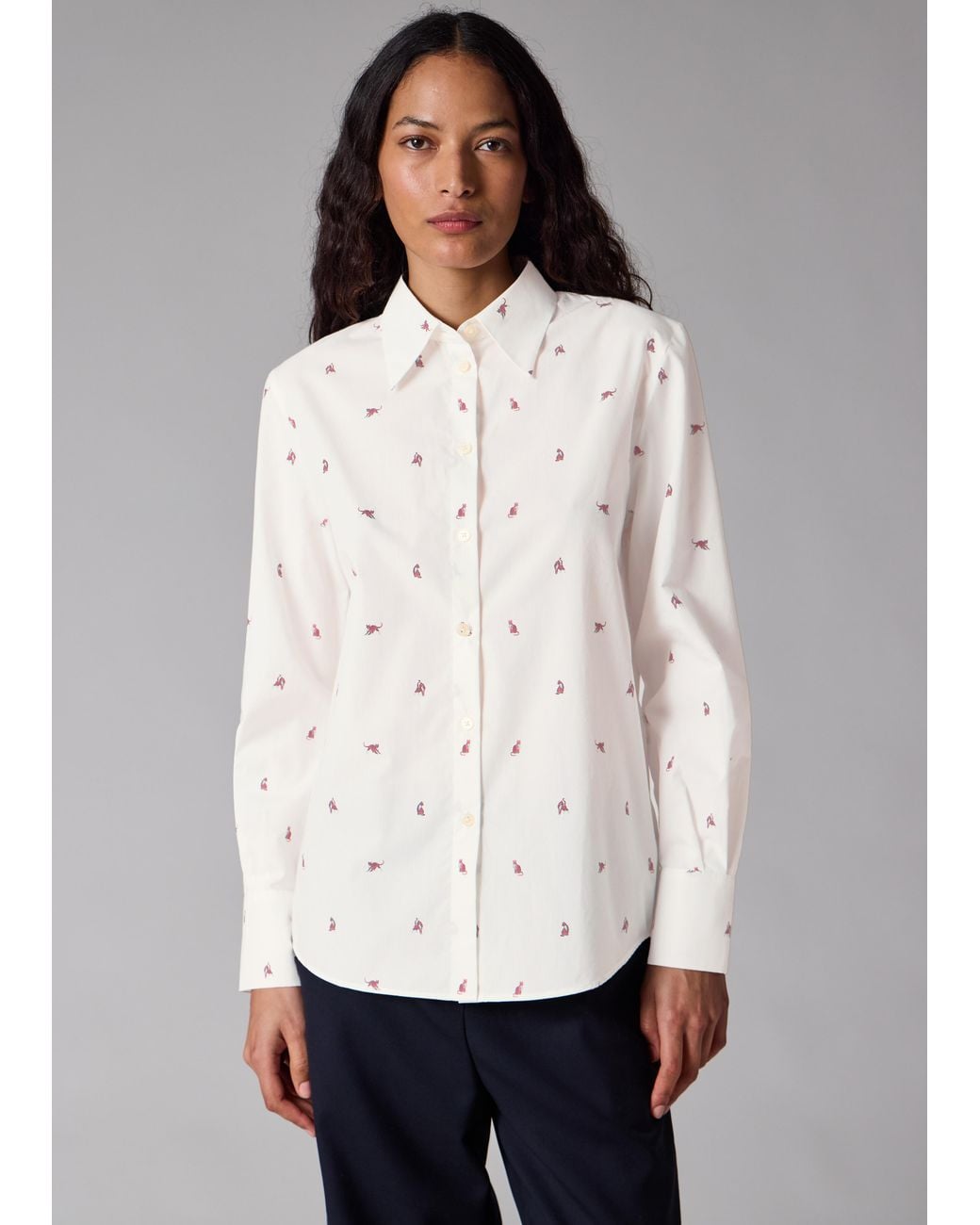 Paul Smith White Ecru 'Ditsy Cat' Cotton Shirt