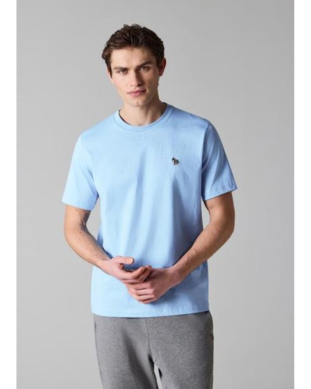 Paul Smith Blue Pale Organic Cotton Zebra Logo T-Shirt for men