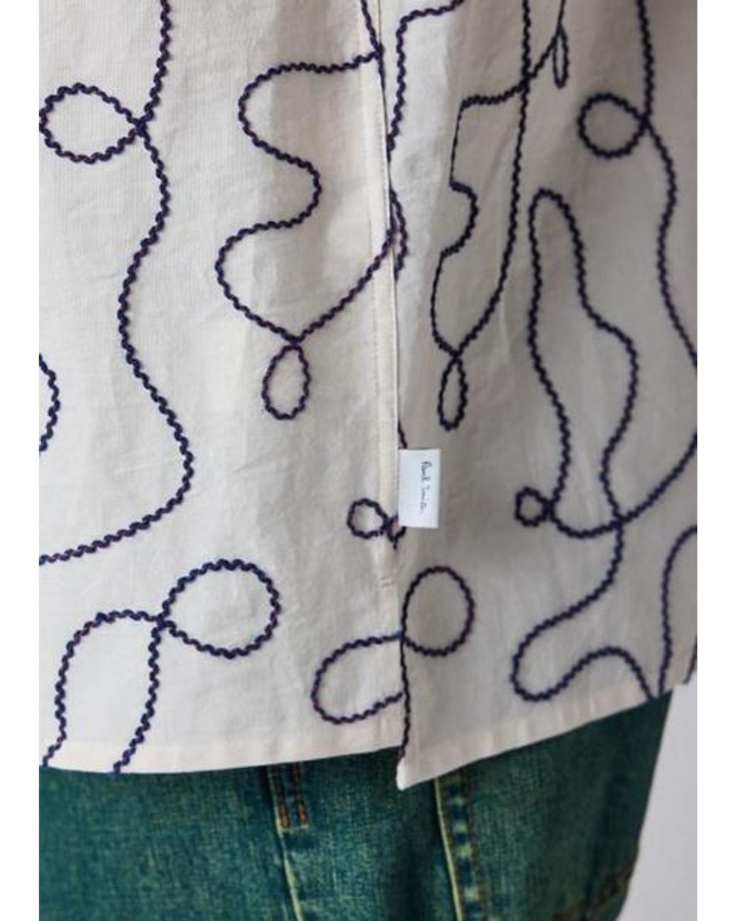 Paul Smith Gray Ecru 'Scribble' Embroidery Short-Sleeve Shirt for men