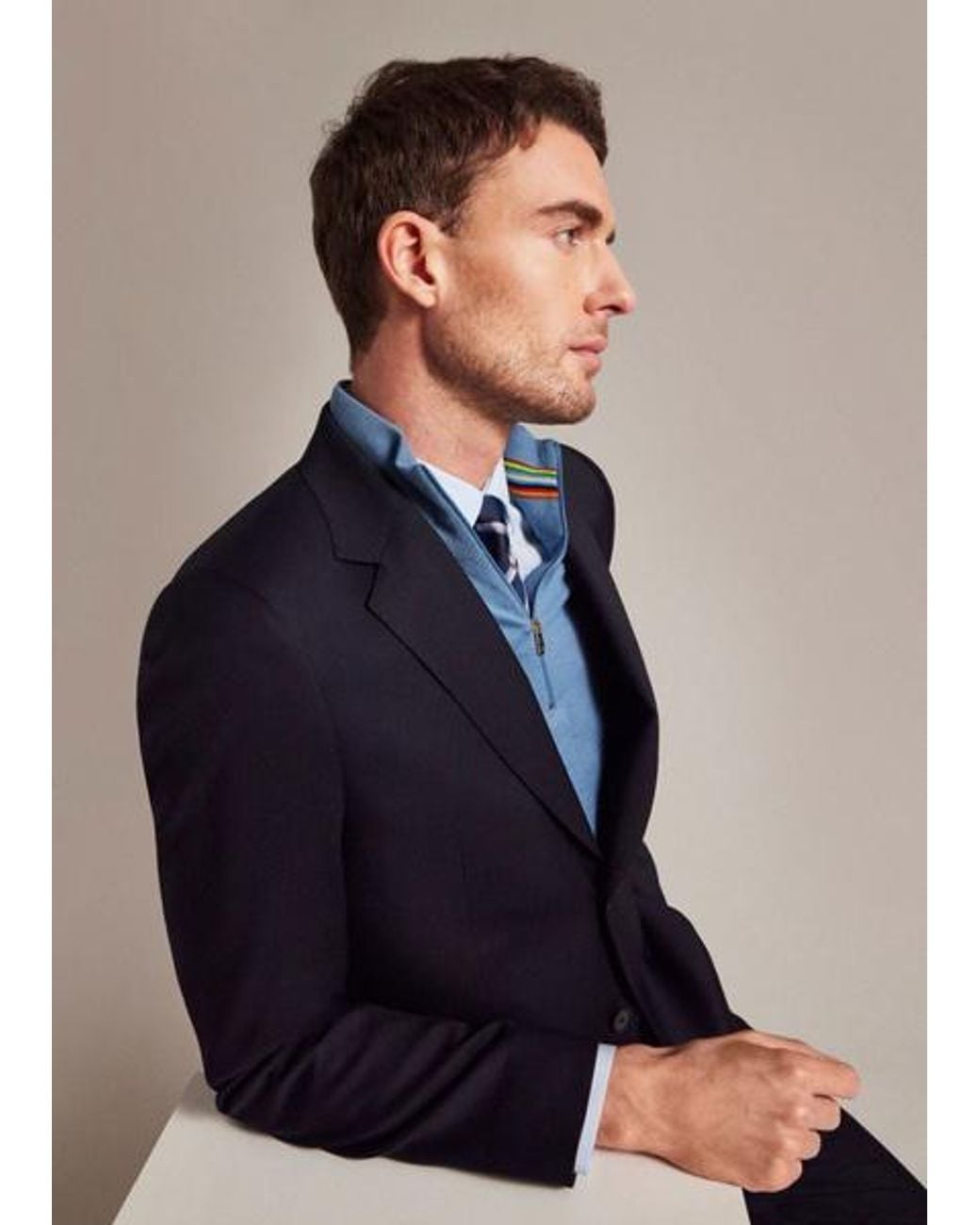 Paul Smith White Tailored-fit Sky Blue Cotton 'artist Stripe' Cuff Shirt for men