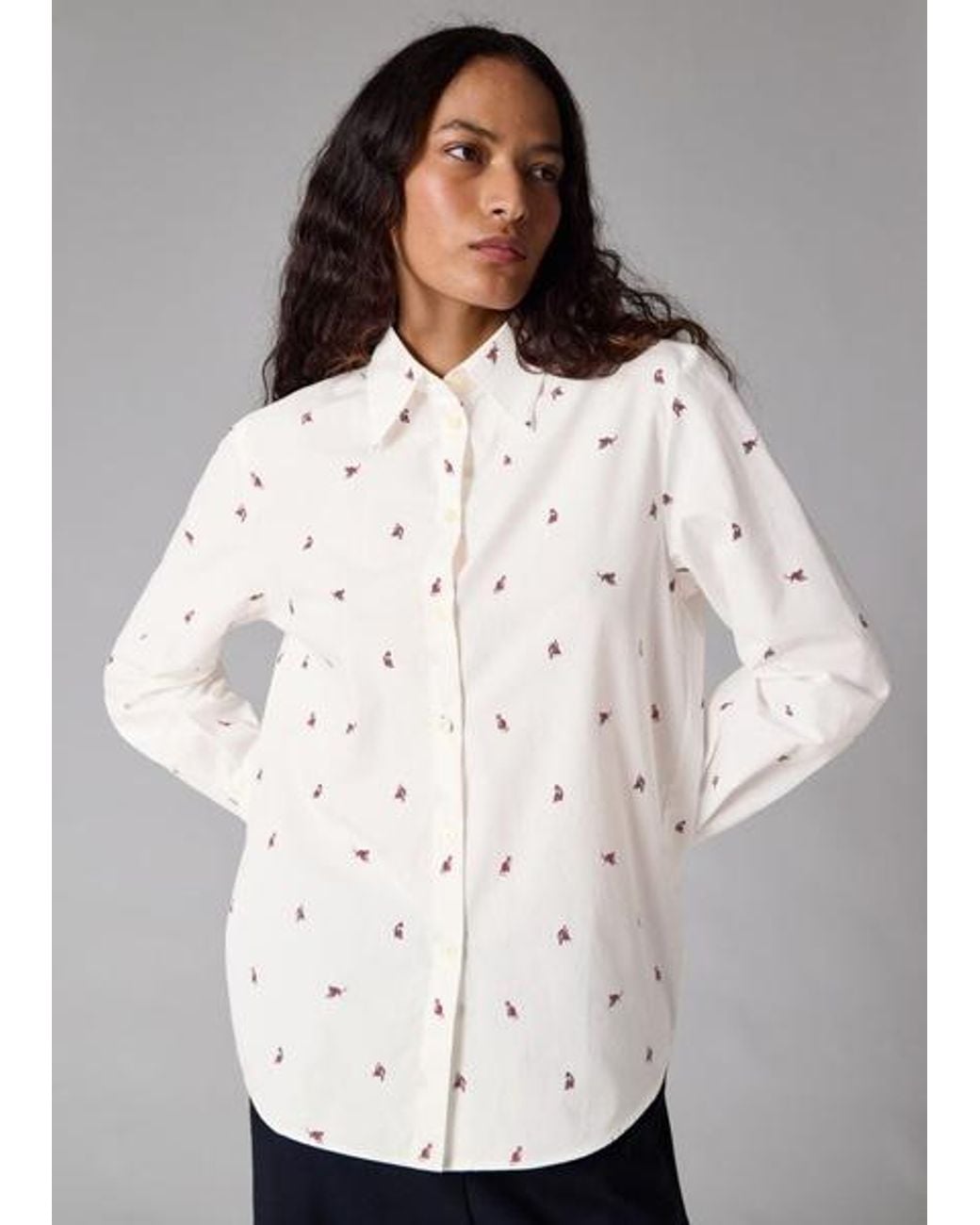 Paul Smith White Ecru 'Ditsy Cat' Cotton Shirt