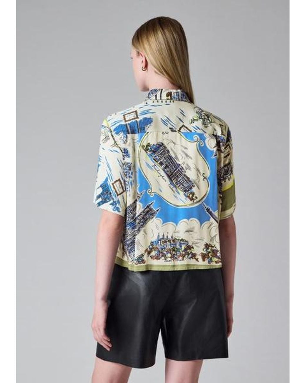 Paul Smith Blue 'London Scarf' Viscose Short-Sleeve Shirt