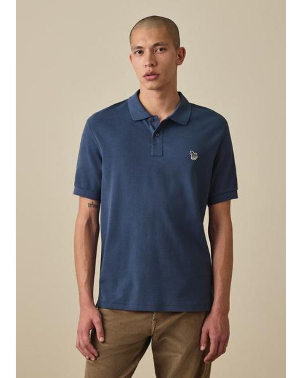 Paul Smith Blue Washed Organic Cotton Zebra Polo Shirt for men