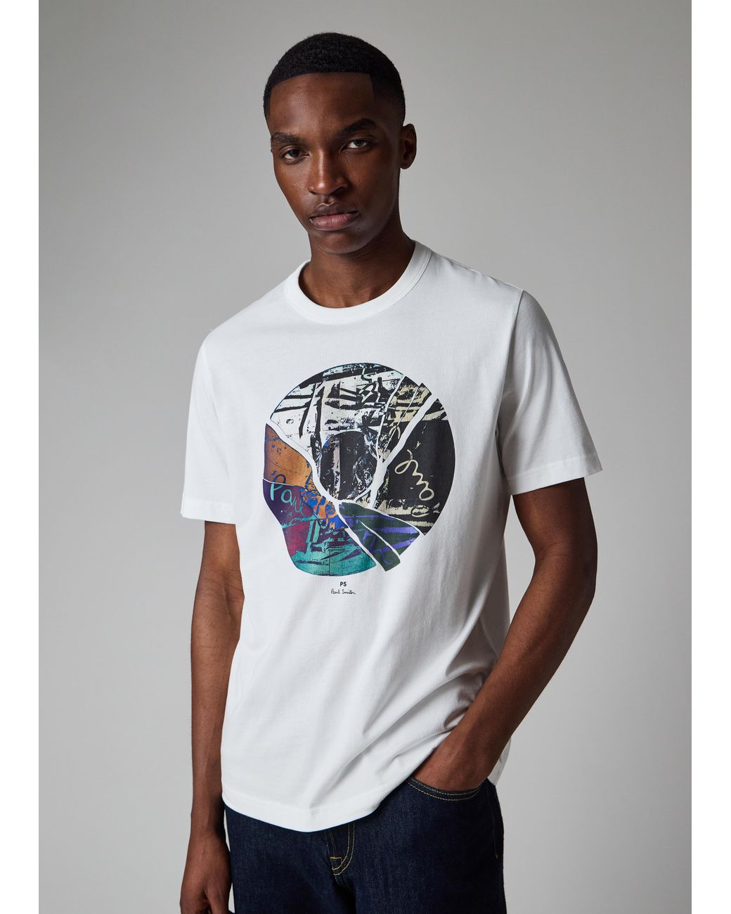 Paul Smith White 'Broken Record' Print T-Shirt for men