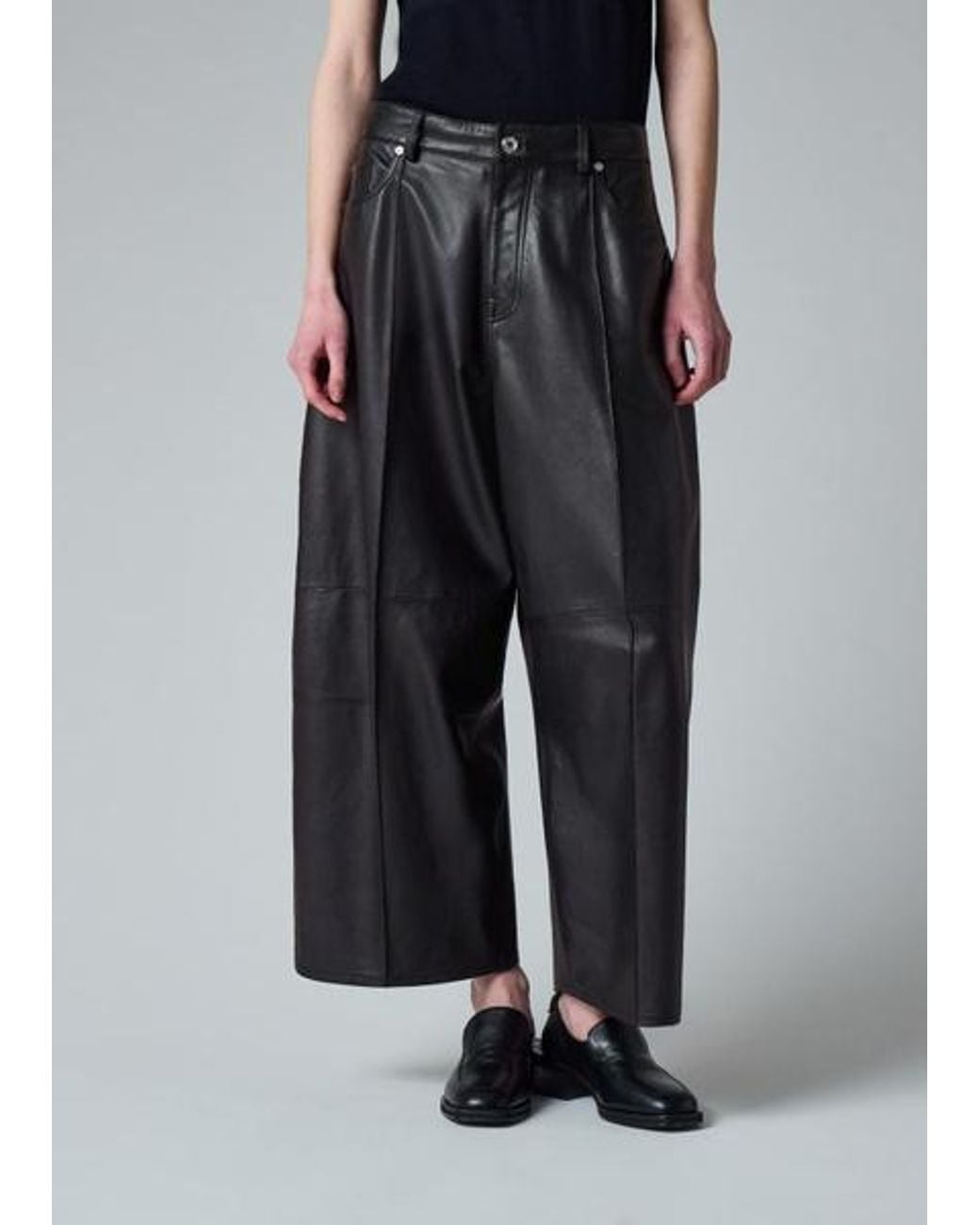 Paul Smith Black Barrel-Leg Leather Trousers