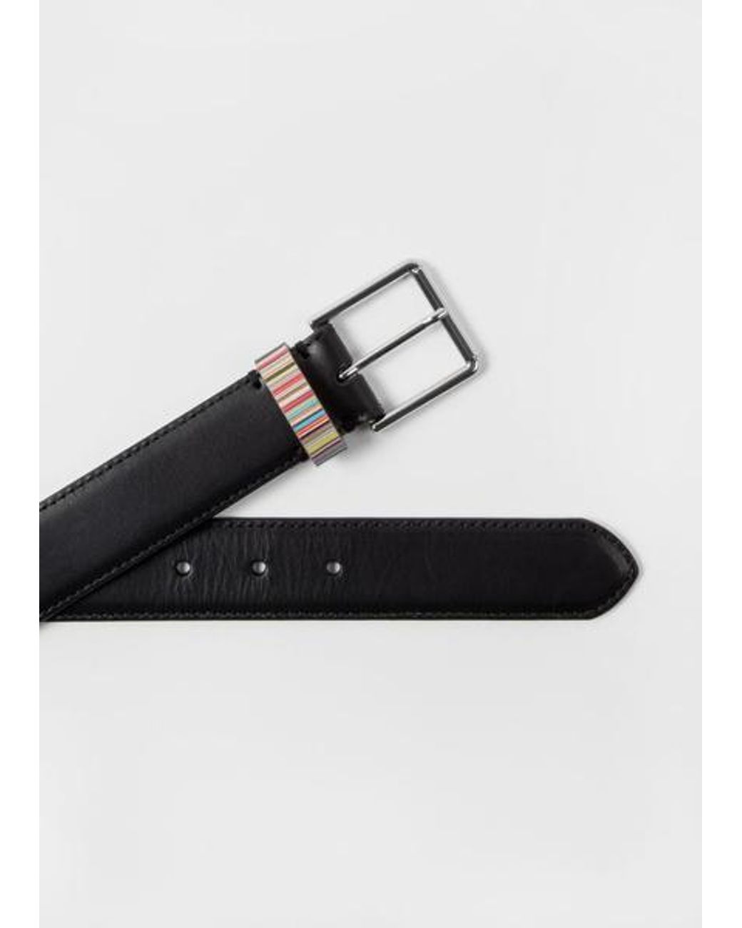 Paul Smith Black Leather Belt With 'Signature Stripe' Keeper for men