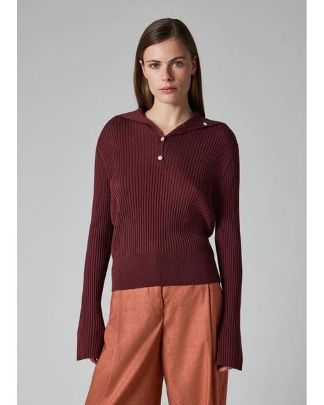 Paul Smith Red Ribbed Knit Sailor-Collar Button Sweater