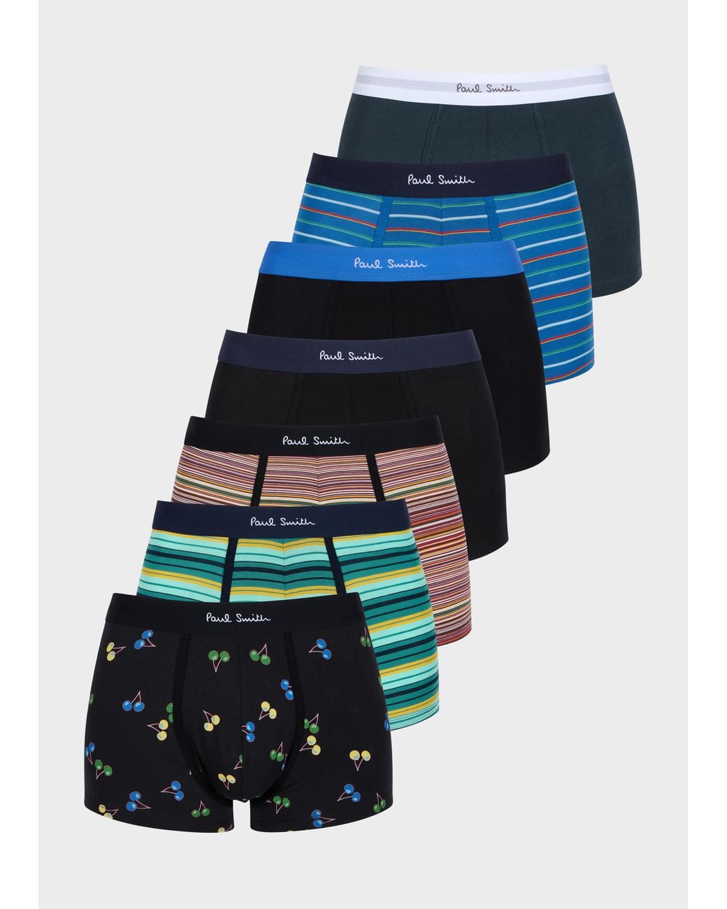 Paul Smith Blue Organic Cotton Patterned Mixed Boxer Briefs Seven Pack for men