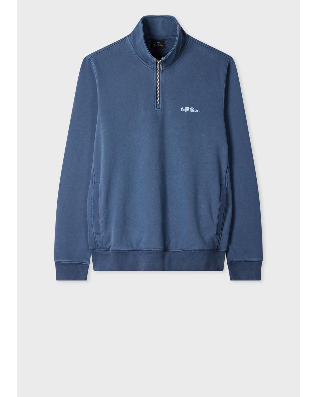 Paul Smith Blue Cotton Quarter-Zip Sweatshirt for men
