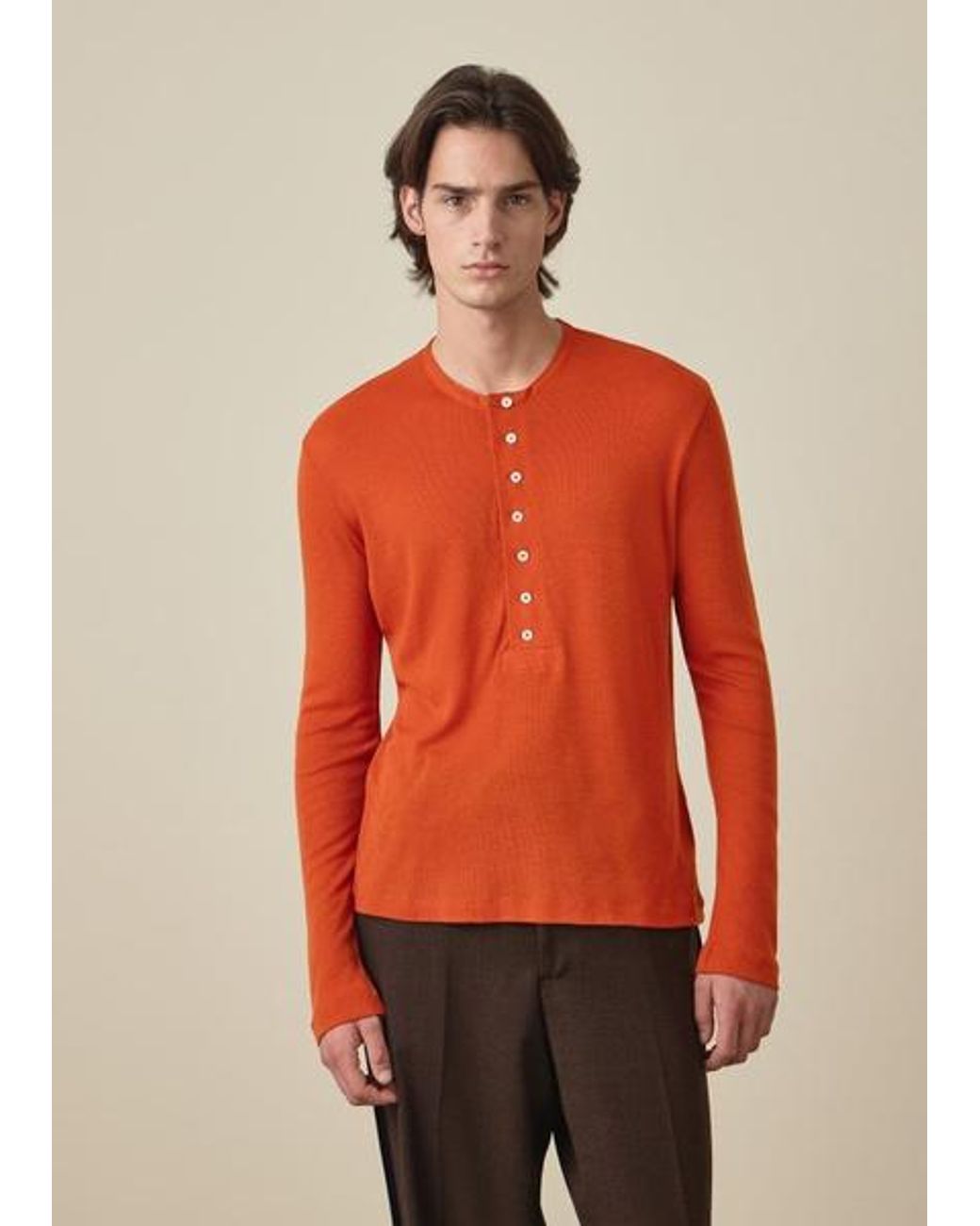 Paul Smith Orange Ribbed Wool Henley Top for men