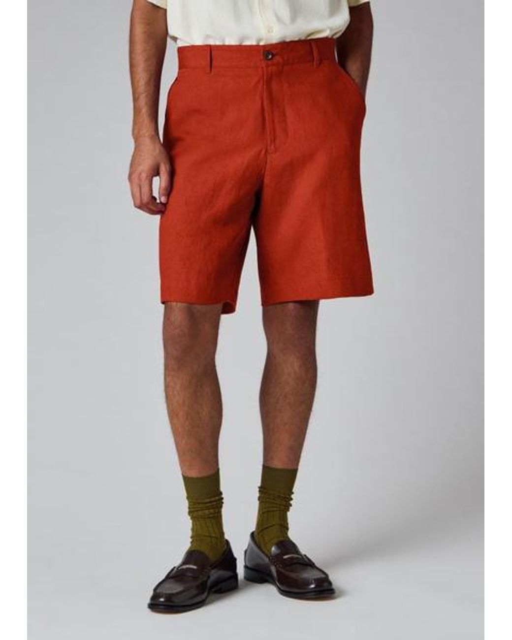 Paul Smith Red Rust Linen Shorts for men