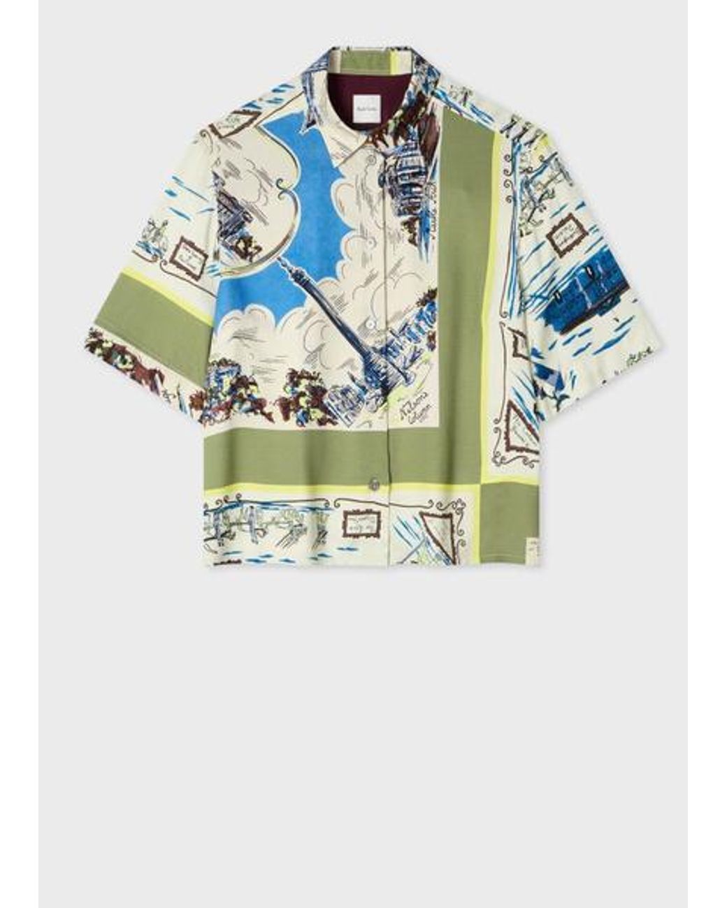 Paul Smith Blue 'London Scarf' Viscose Short-Sleeve Shirt