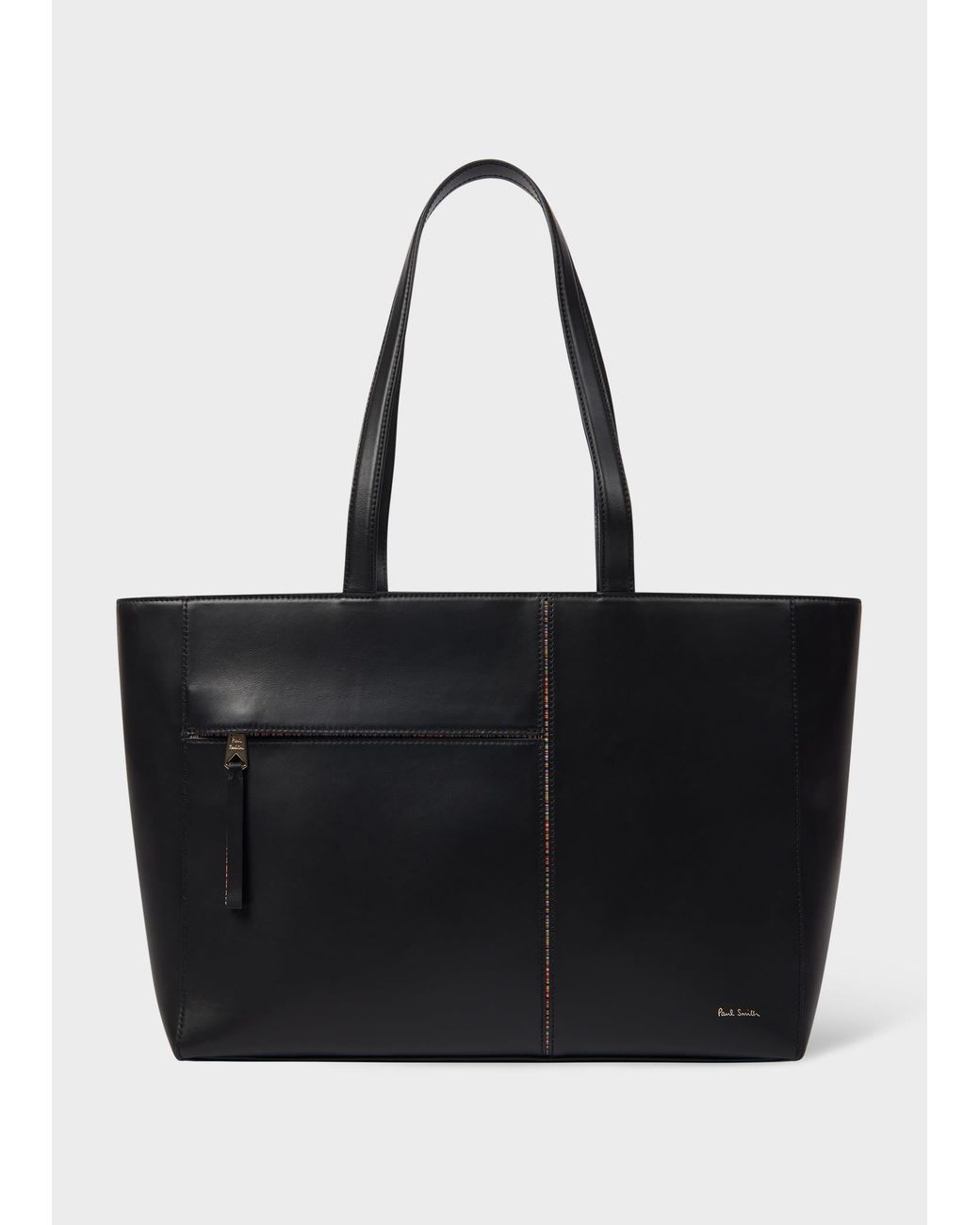 Paul Smith Leather 'Signature Stripe' Trim Tote Bag in Black | Lyst UK