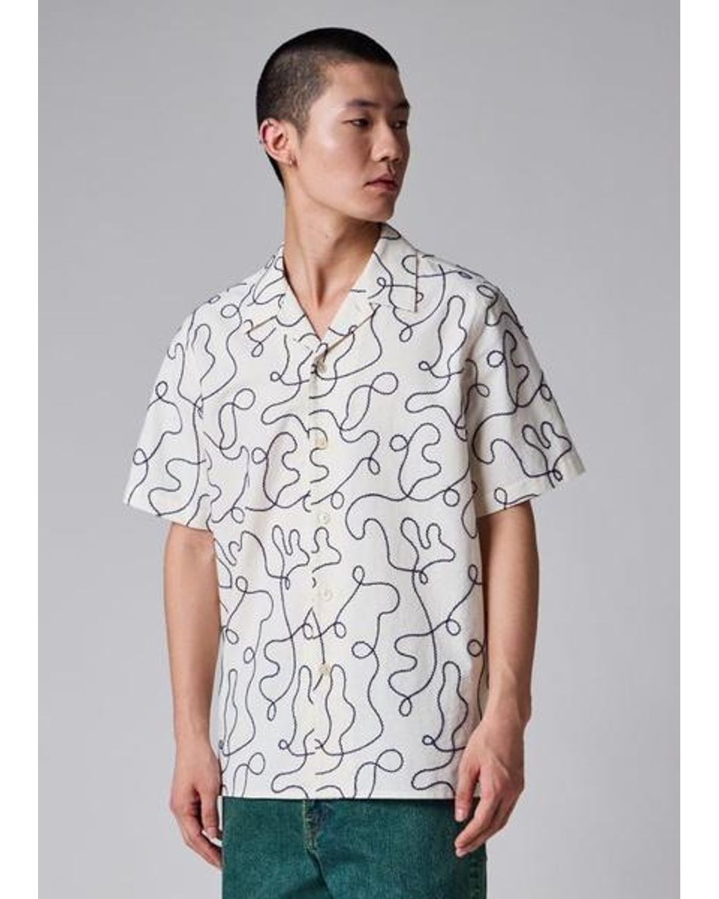 Paul Smith Gray Ecru 'Scribble' Embroidery Short-Sleeve Shirt for men
