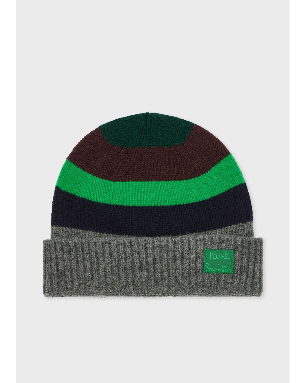 Paul Smith Green And Stripe Wool Beanie for men