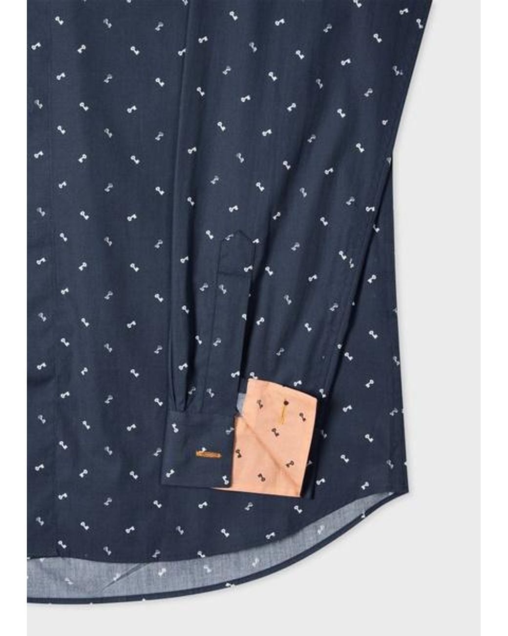 Paul Smith Blue Slim-Fit Ditsy Key Print Shirt for men