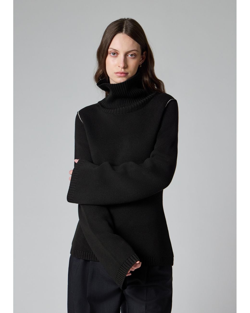 Paul Smith Black Roll Neck Knitted Sweater With Contrast Stitching