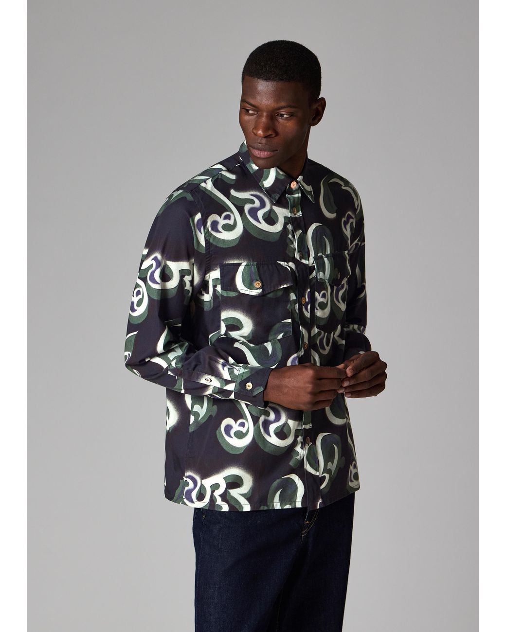 Paul Smith Black 'Waltzer' Lyocell-Cotton Long Sleeve Shirt for men