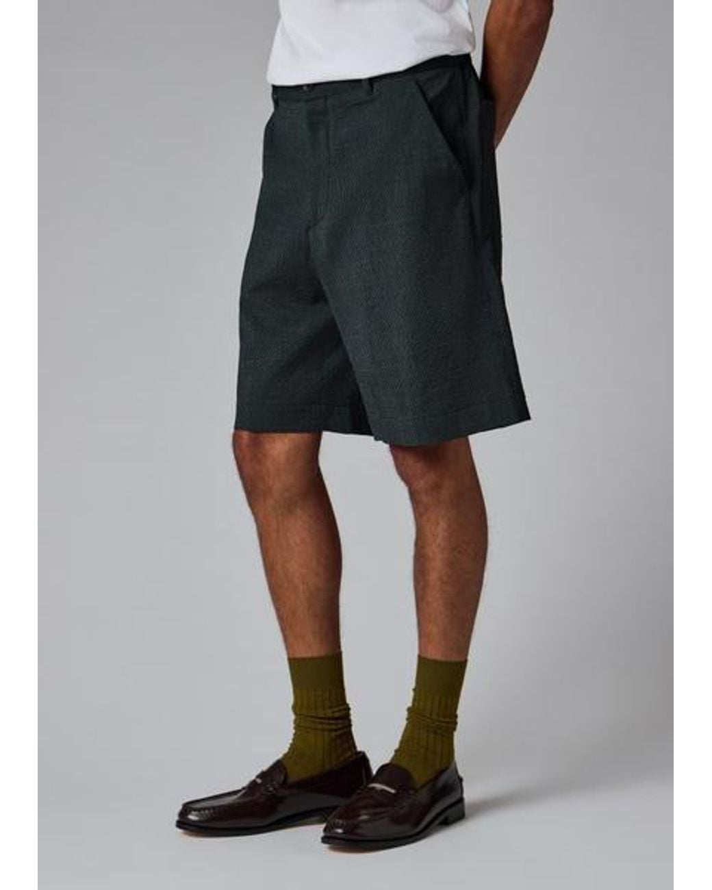 Paul Smith Black Dark Stretch-Wool Seersucker Check Shorts for men