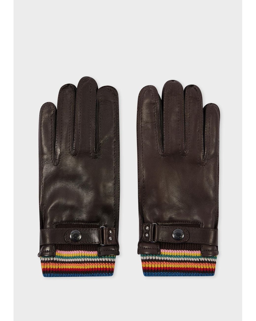 Paul Smith Black Leather 'Signature Stripe' Cuff Gloves for men