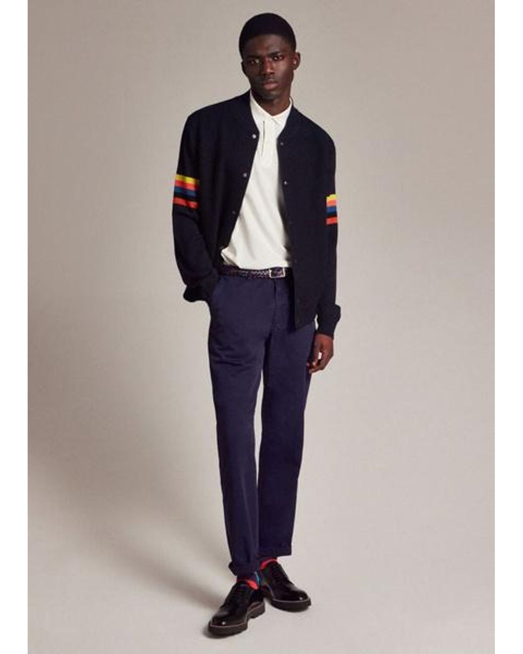 Paul Smith White Cotton 'Artist Stripe' Placket Polo Shirt for men