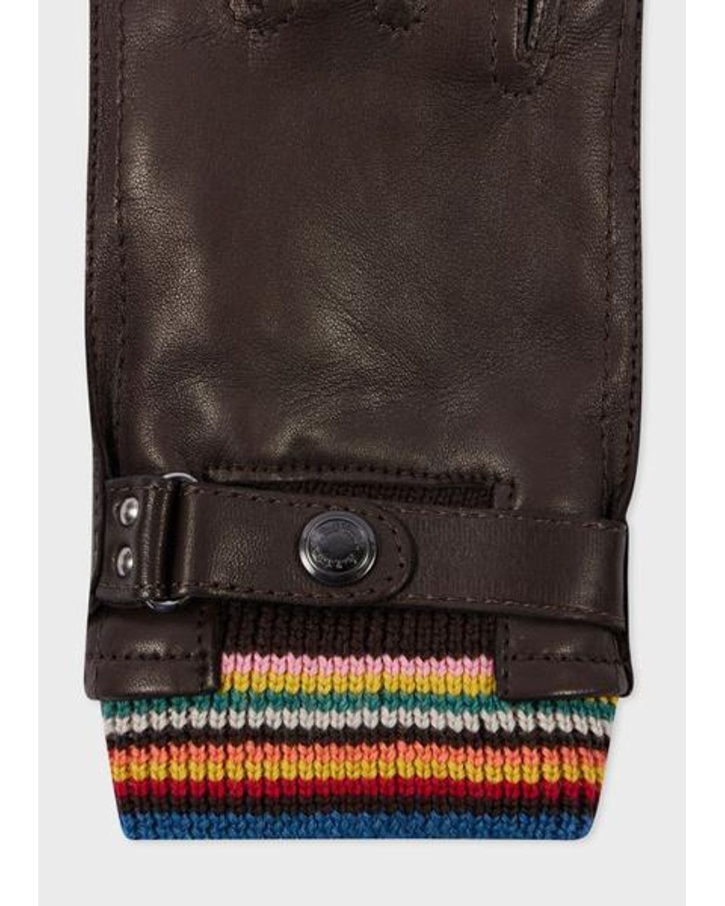 Paul Smith Black Leather 'Signature Stripe' Cuff Gloves for men