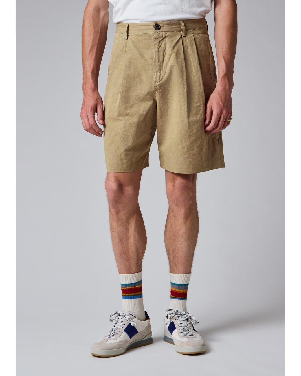 Paul Smith Natural Taupe Cotton-Linen Double-Pleat Shorts for men