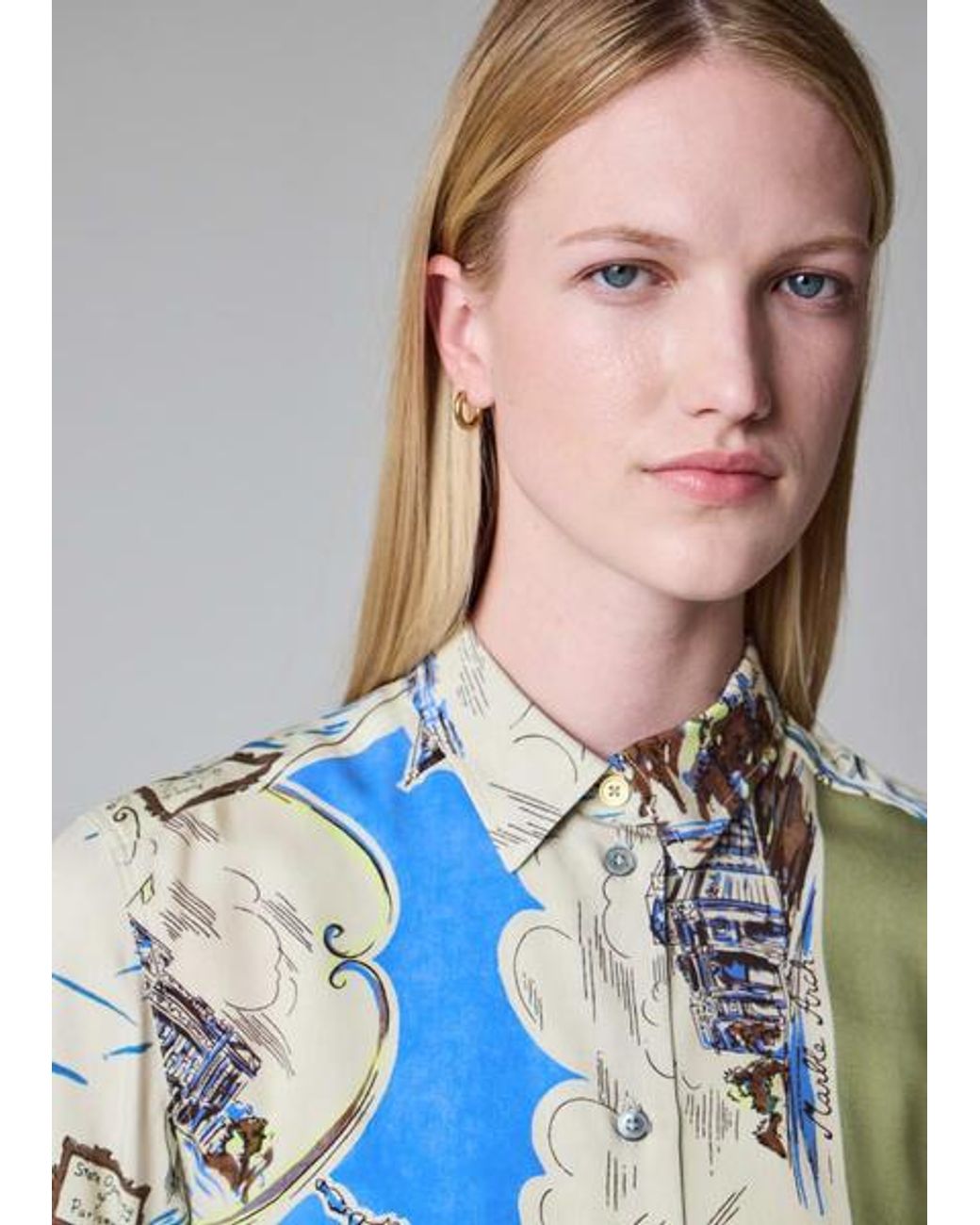 Paul Smith Blue 'London Scarf' Viscose Short-Sleeve Shirt