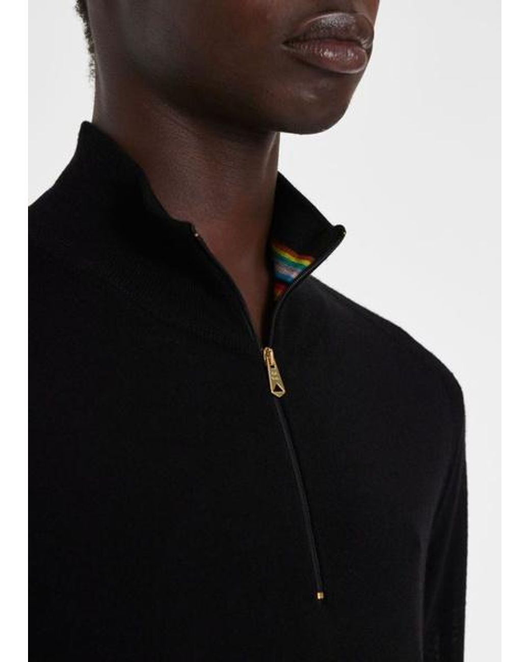 Paul Smith Black Merino Wool Quarter Zip Sweater for men